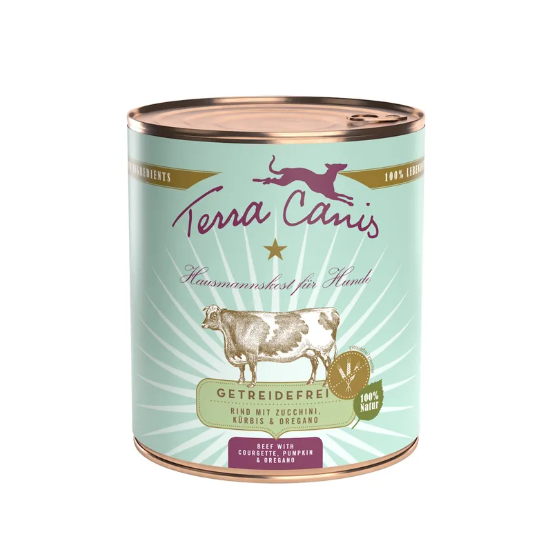 Sparpaket 24 x 800 g Terra Canis Getreidefrei Rind mit Zucchini, Kürbis und Oregano Hunde Nassfutter Sonderaktion